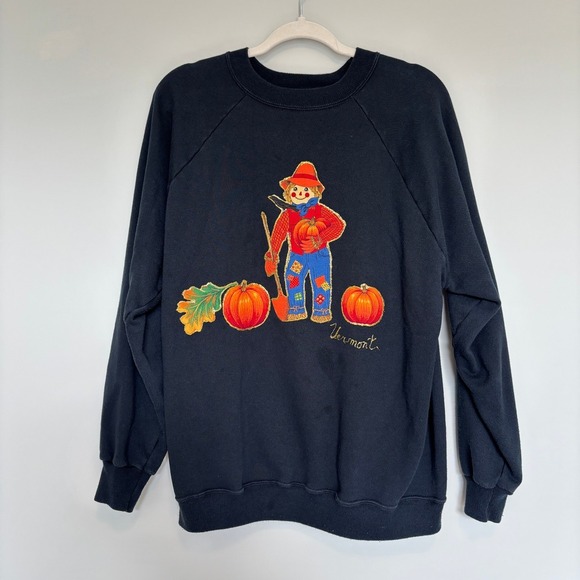 Vintage Halloween Sweatshirt Women's XL Pumpkin Scarecrow Puff Paint Teacher - Picture 1 of 14